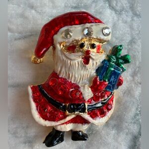 Festive metallic enamel Santa Claus Brooch Christmas pin pendant rhinestone